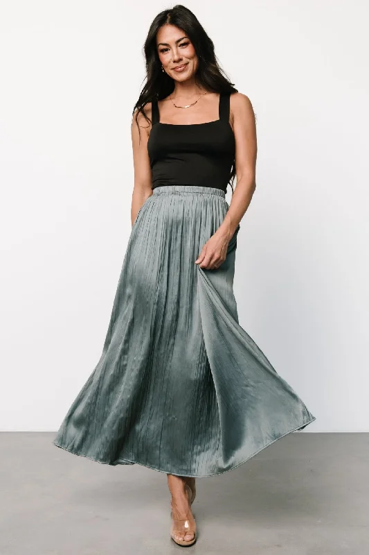 Baker Satin Skirt | Eucalyptus casual skirt length