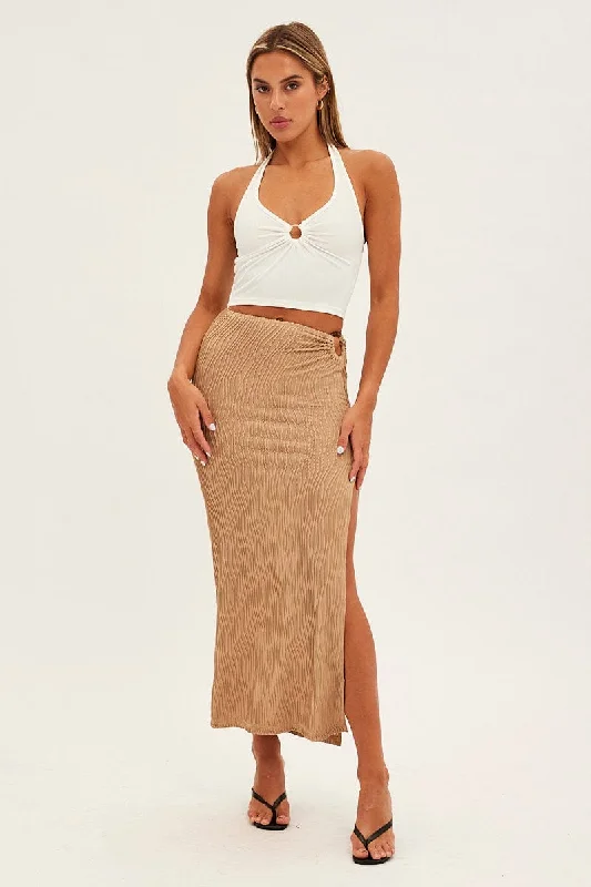 Beige Keyhole Midi Skirt relaxed fit skirt