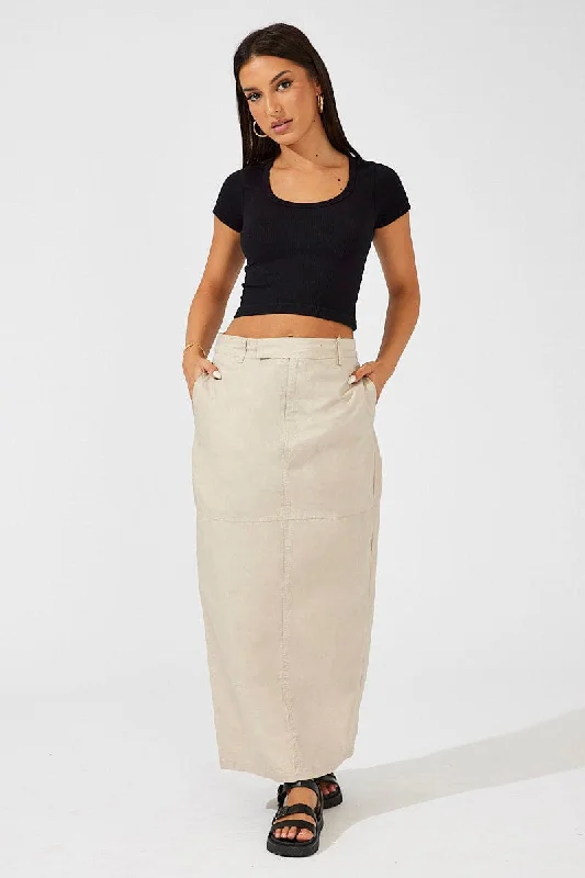 Beige Maxi Skirt High Rise silk skirt lustrous