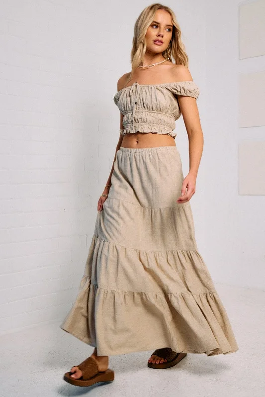 Beige Maxi Skirt Tiered velvet skirt sumptuous