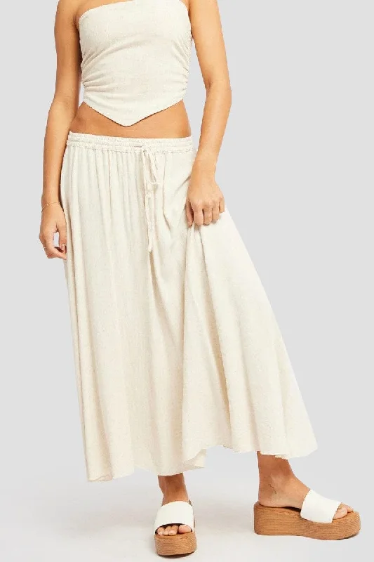Beige Midaxi Skirt High Rise Volume Linen Blend lace skirt feminine