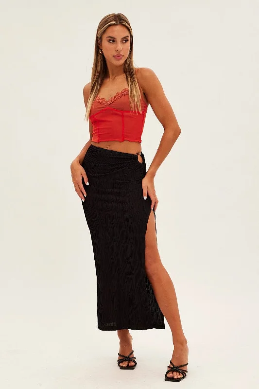 Black Keyhole Midi Skirt leather skirt refined