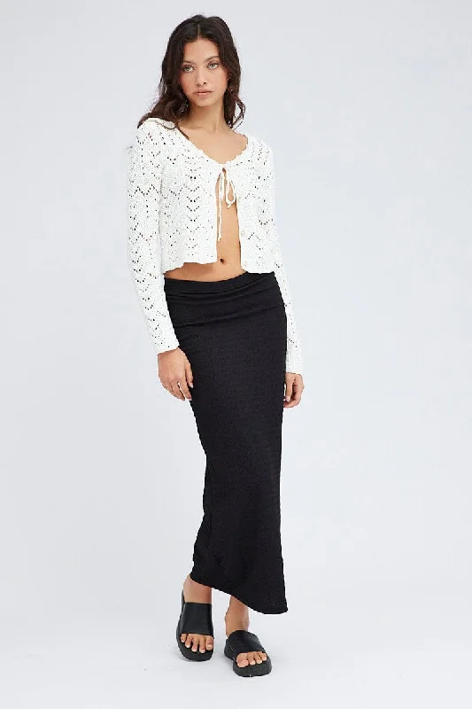 Black Midi Skirt High Rise Textured Jersey mini skirt trendy