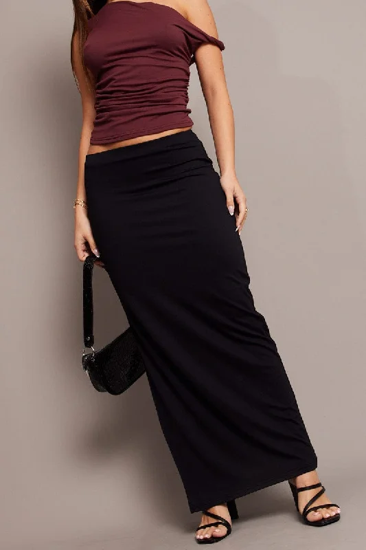 Black Supersoft Maxi Skirt Side Split leather skirt refined