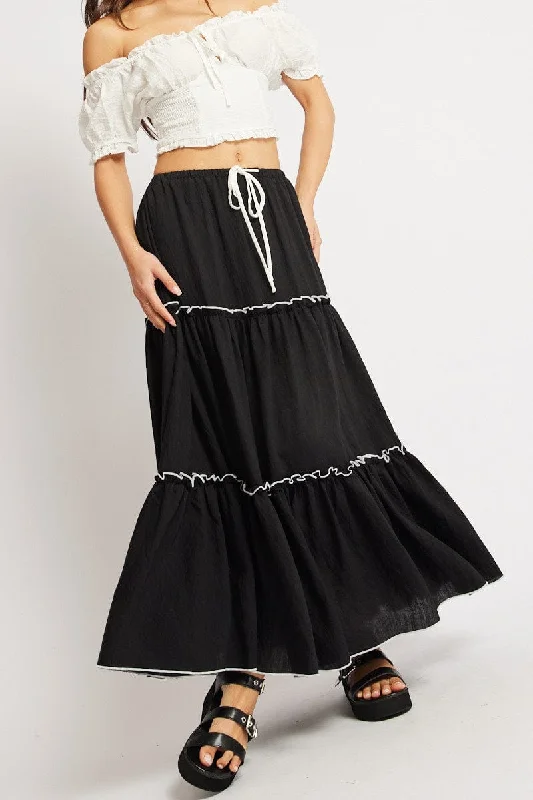 Black Tiered Maxi Skirt chiffon skirt delicate