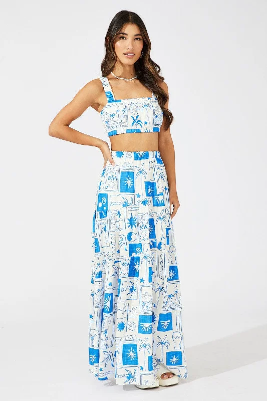 Blue Asymmetric Tiered Maxi Skirt silk skirt luxurious