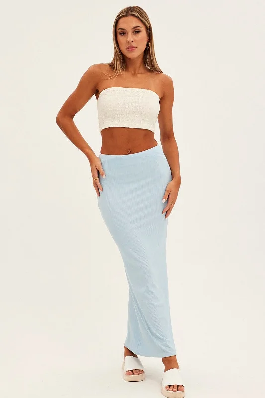 Blue High Waist Jersey Skinny Maxi Skirt midi skirt versatile