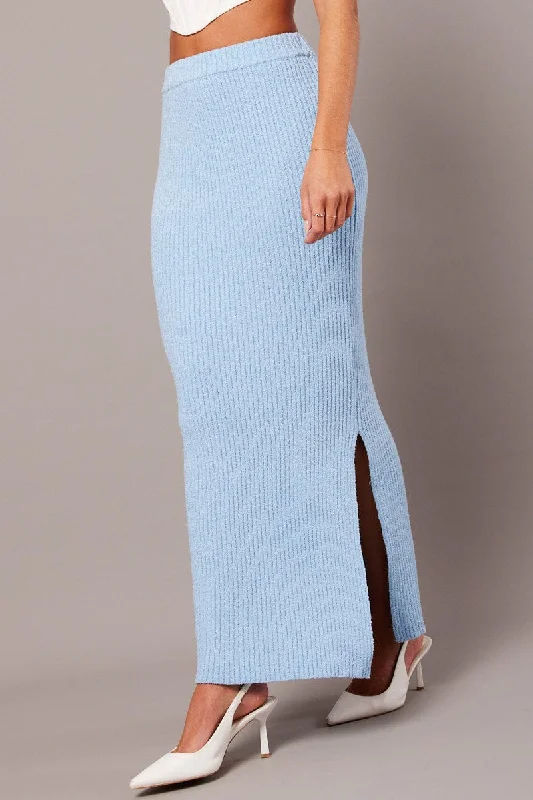 Blue Knit Skirt High Rise Midi corduroy skirt cozy