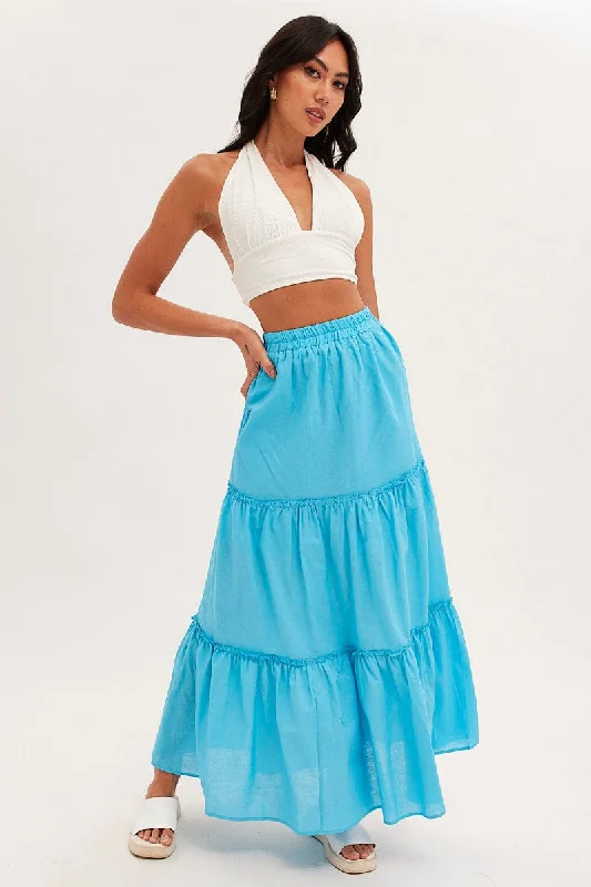 Blue Maxi Skirt Tiered athletic skirt fit