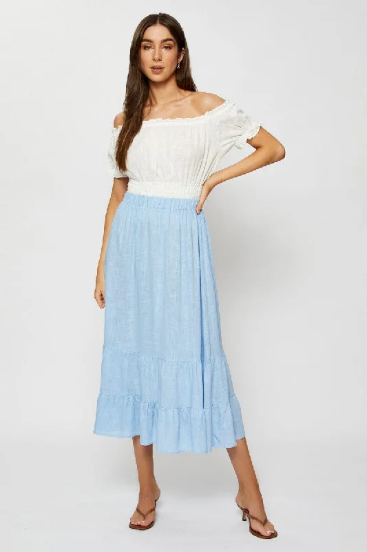 Blue Midi Skirt High Rise leather skirt modern