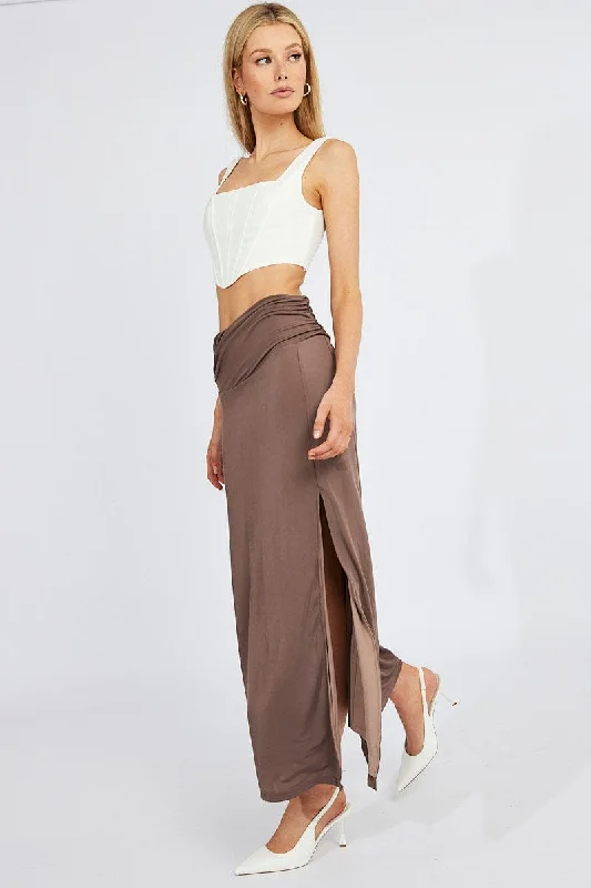 Brown Maxi Skirt Asymmetric Hem chiffon skirt airy