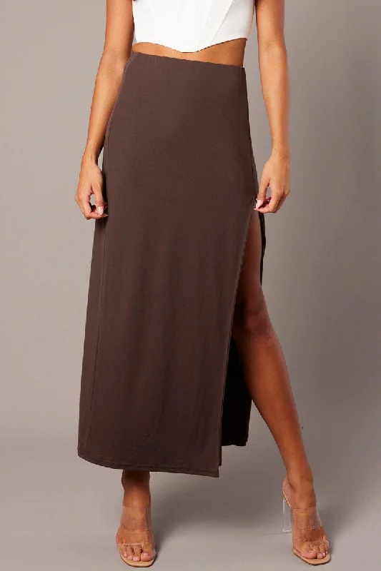 Brown Supersoft Skirt Front Split Double Layer denim skirt trendy