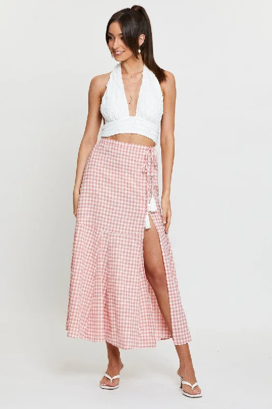 Check Maxi Skirt High Waist Front Split corduroy skirt cozy