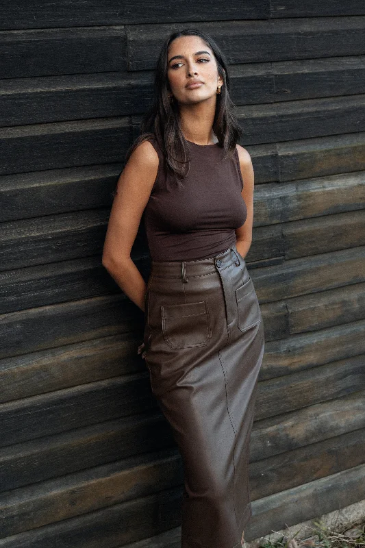 Colby Midi Skirt - Brown linen skirt natural