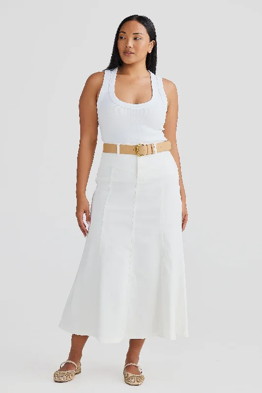 Core Denim Panelled Midi Skirt - White Denim tulle skirt dreamy
