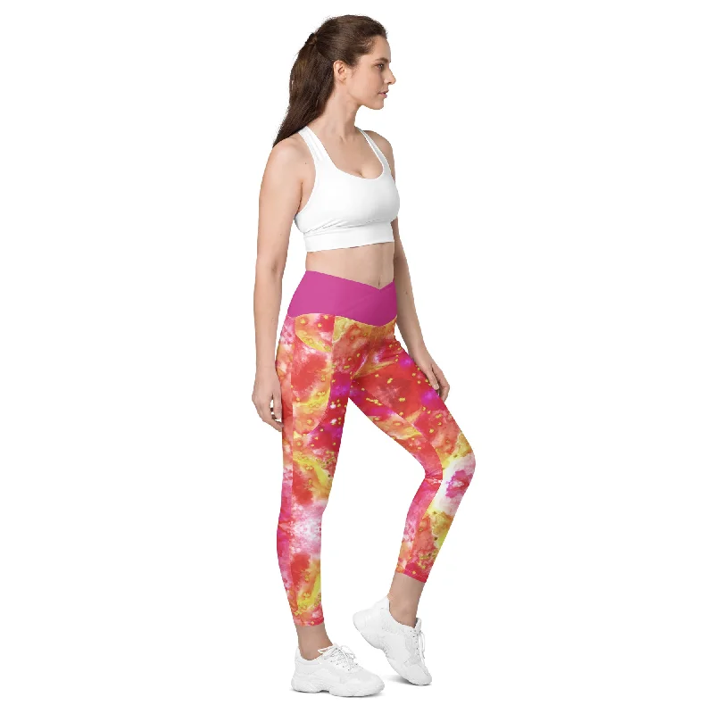 Crossover Leggings, Red Leaf Fashionable Printed Legging Pants