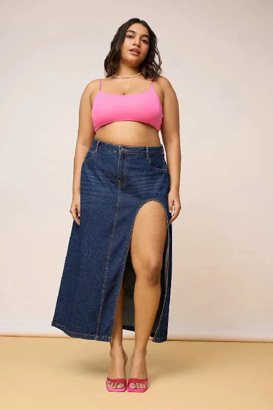 High Cut Blue Curve Midi Skirt low waist skirt