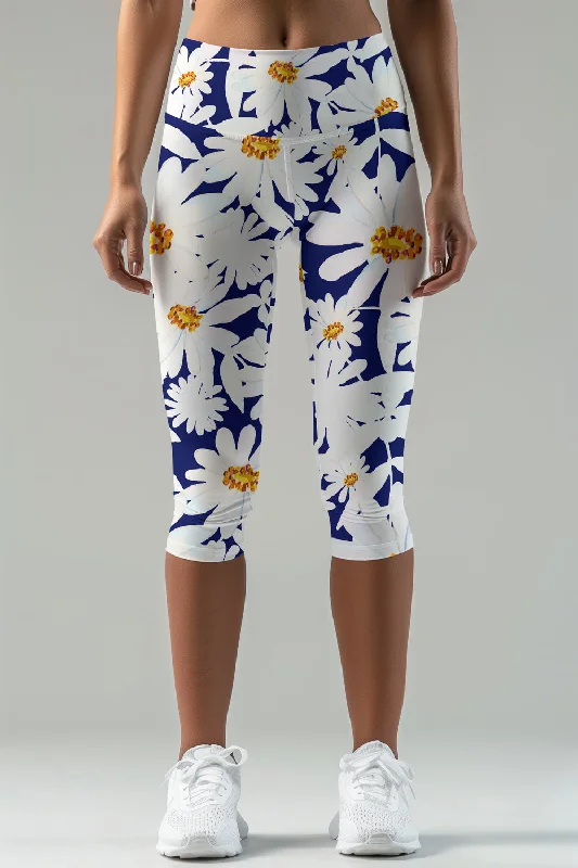 Daisyland Ellie Floral Performance Summer Yoga Capri Leggings - Women Cozy Warmth Leggings