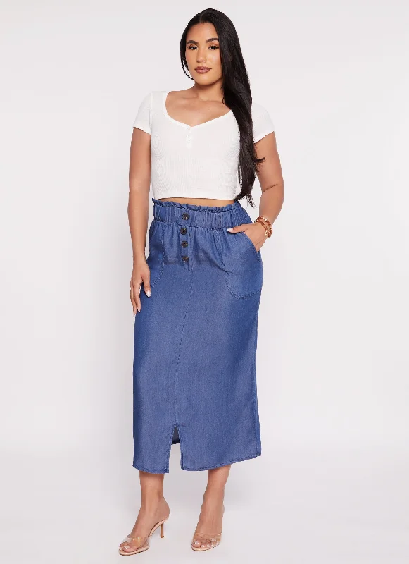 Chambray Paper Bag Waist Skirt silk skirt sleek