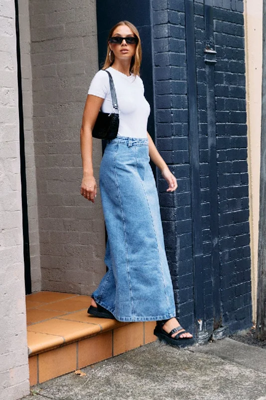 Denim Maxi Skirt High Rise lace skirt intricate