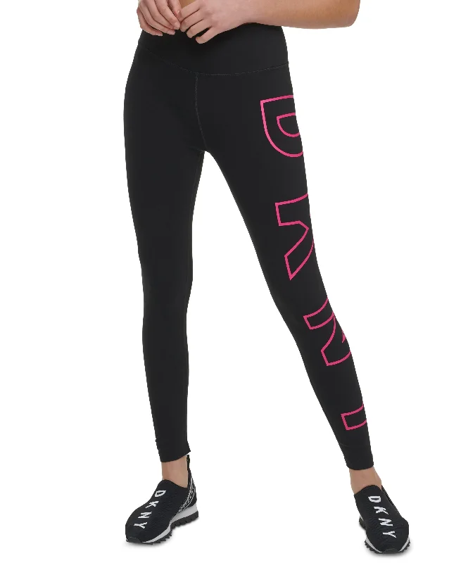 DKNY Sport Big Logo High Waist Leggings Trendy Black Mesh Leggings