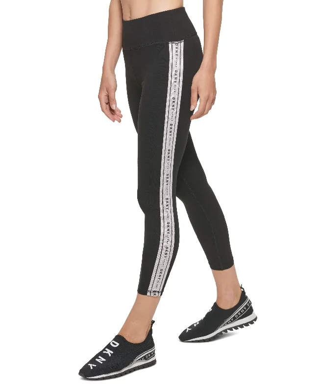 DKNY Sport Cropped Metallic Contrast 7/8 Leggings Comfortable Classic Yoga Leggings