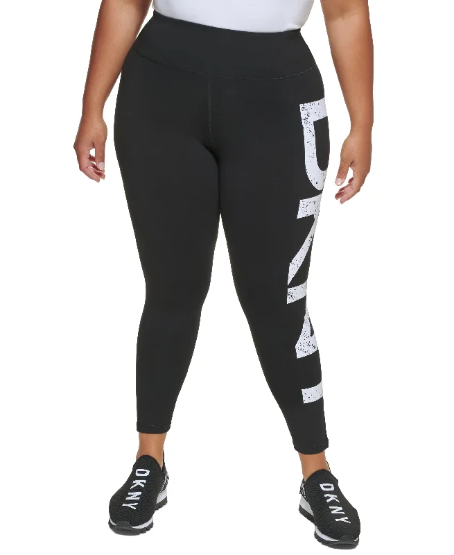 DKNY Sport Plus Size Distressed Logo 7/8 Leggings Trendy Polka Dot Leggings