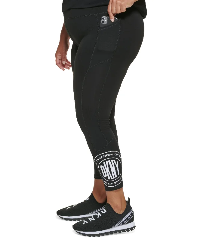 DKNY Sport Plus Size Medallion Logo 7/8 Leggings Elegant Textured Leggings