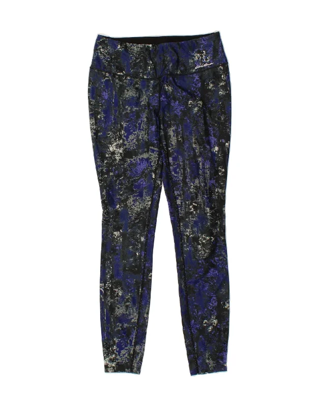 EDDIE BAUER Womens Abstract Pattern Leggings UK 10 Small  Blue Colourblock Comfortable Leggings with Pockets