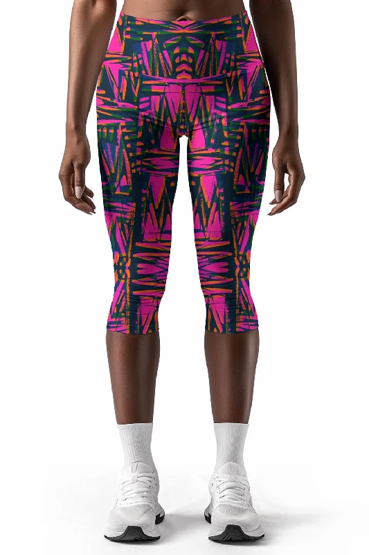 Ego Ellie Pink Printed Workout Performance Yoga Capri Leggings - Women Comfortable Zip-Up Leggings Ego Ellie Pink Printed Workout Performance Yoga Capri Leggings - Women Comfortable Zip-Up Leggings