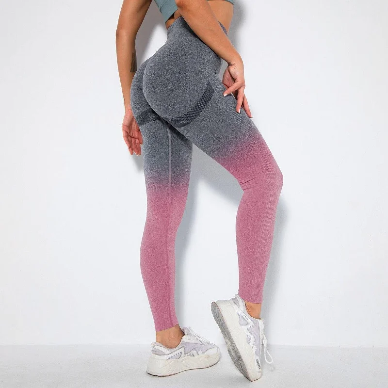 Seamless Yoga Leggings with Gradient Colors Elegant Textured Leggings