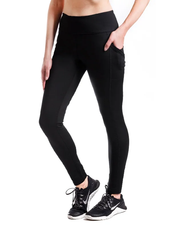 Fleece Lined Leggings, Side Pockets Classic Solid Color Leggings