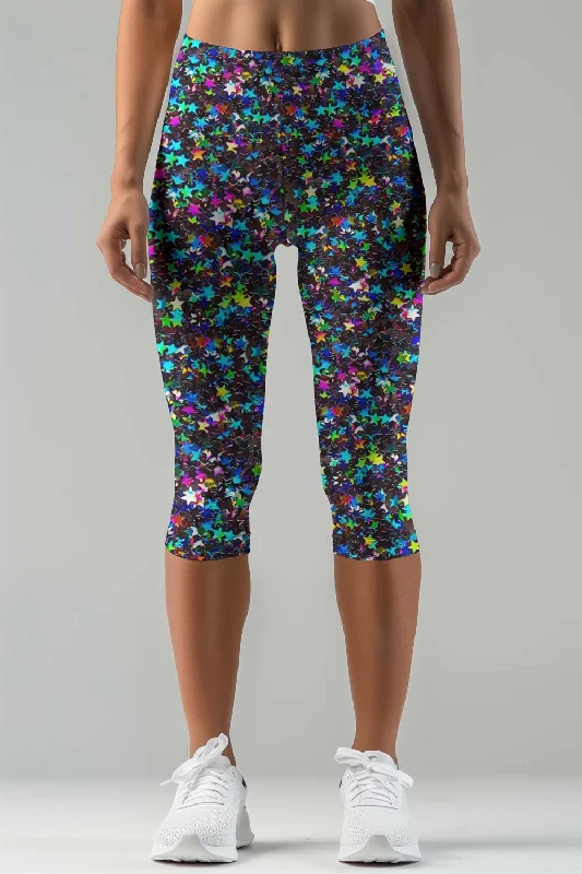 Fireworks Ellie Stars Print Performance Yoga Capri Leggings - Women Trendy Black Mesh Leggings Fireworks Ellie Stars Print Performance Yoga Capri Leggings - Women Trendy Black Mesh Leggings