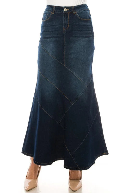 Ghazala Dark Maxi Denim Skirt lace skirt delicate
