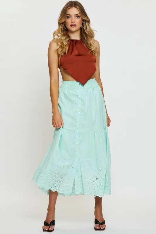 Green Maxi Skirt High Rise high slit skirt