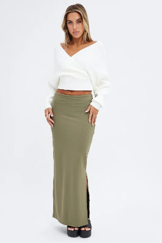Green Maxi Skirt Low Rise Ponte pencil skirt chic