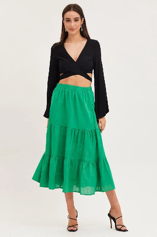 Green Midi Skirt High Rise denim skirt classic