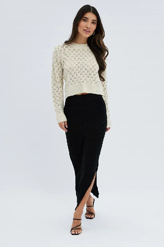 Black Knit Midi Skirt zip skirt side