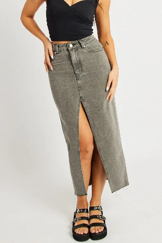 Grey Maxi Skirt High Rise Front Split velvet skirt luxurious