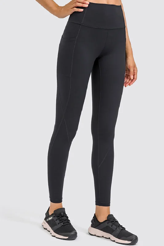 High Rise Yoga Leggings with Side Pocket Comfortable Capri-Length Leggings