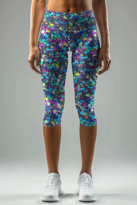 Hollywood Sparkle Ellie Grey Performance Yoga Capri Leggings - Women Comfortable Running Leggings Hollywood Sparkle Ellie Grey Performance Yoga Capri Leggings - Women Comfortable Running Leggings