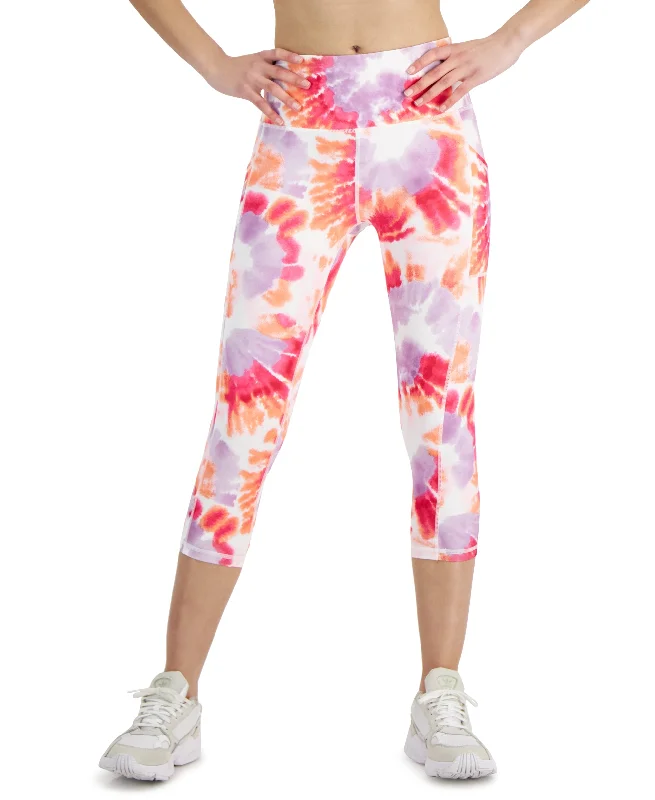 ID Ideology Womens Compression Dye Print Side Pocket Cropped Leggings Stylish Side-Stripe Leggings