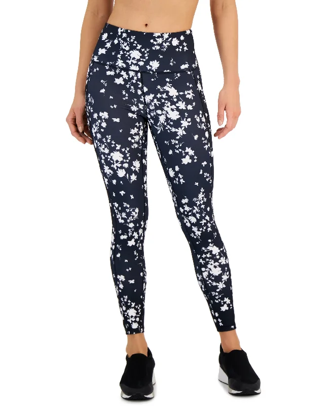 ID Ideology Womens Compression Floral Print Side Pocket 7/8 Leggings Comfortable Cold Weather Leggings