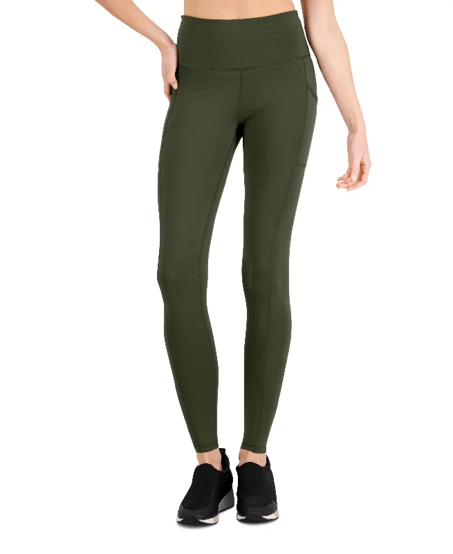 ID Ideology Womens Compression Pocket Full Length Leggings Fashionable Ribbed Knit Leggings