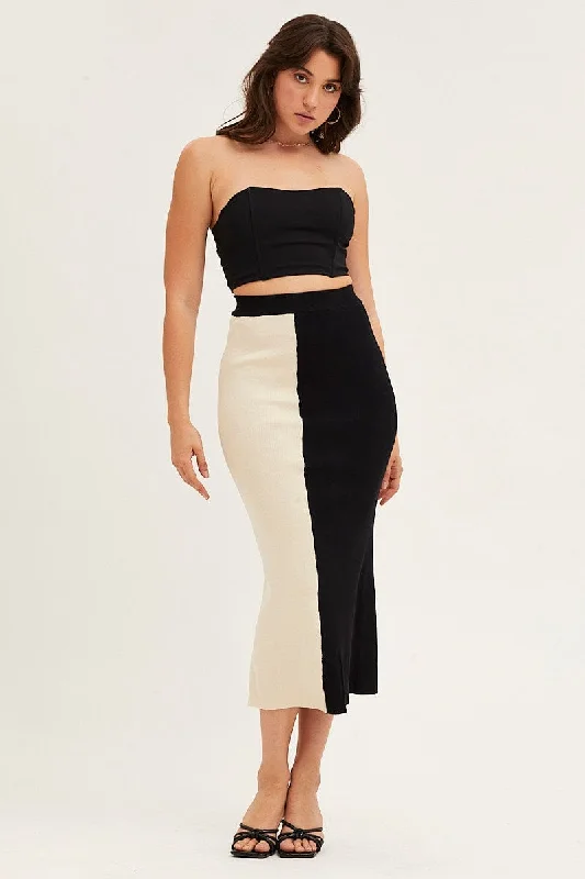 Multi Color Block Knit Midi Skirt linen skirt natural
