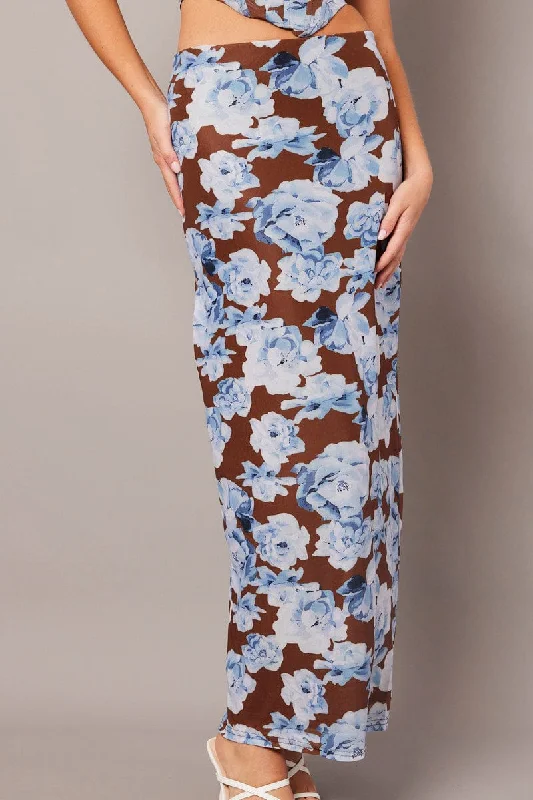 Multi Floral Maxi Skirt High Rise Mesh cashmere skirt plush