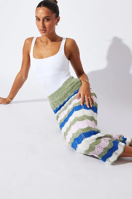 Multi Stripe Knit Skirt Crochet silk skirt lustrous