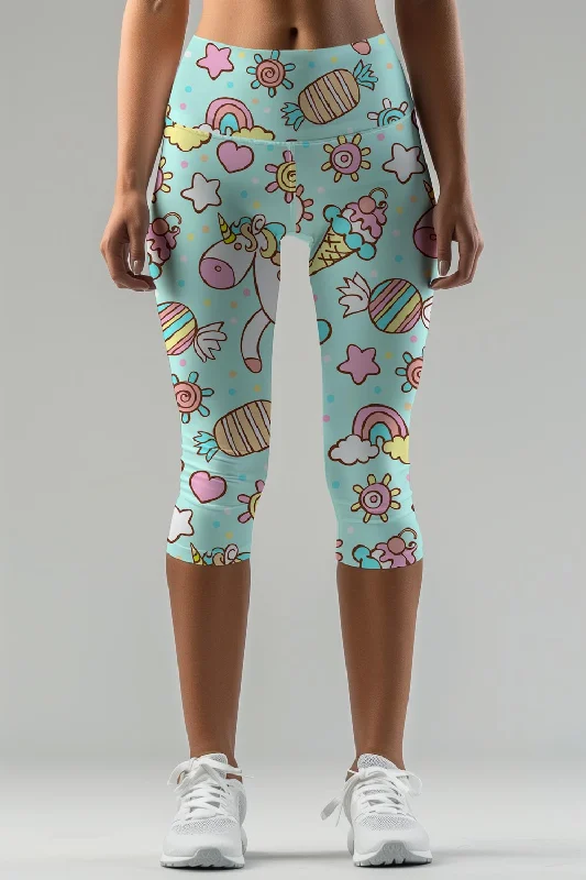 My Friend Unicorn Ellie Mint Performance Yoga Capri Leggings - Women Trendy Cold Weather Tights