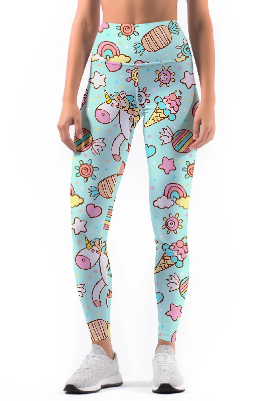 My Friend Unicorn Lucy Printed Performance Yoga Leggings - Women Comfortable Fleece-Lined Leggings