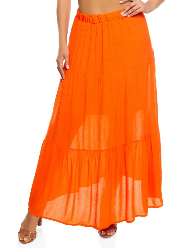Haute Monde Gauze Knit Tiered Maxi Skirt lace skirt elegant